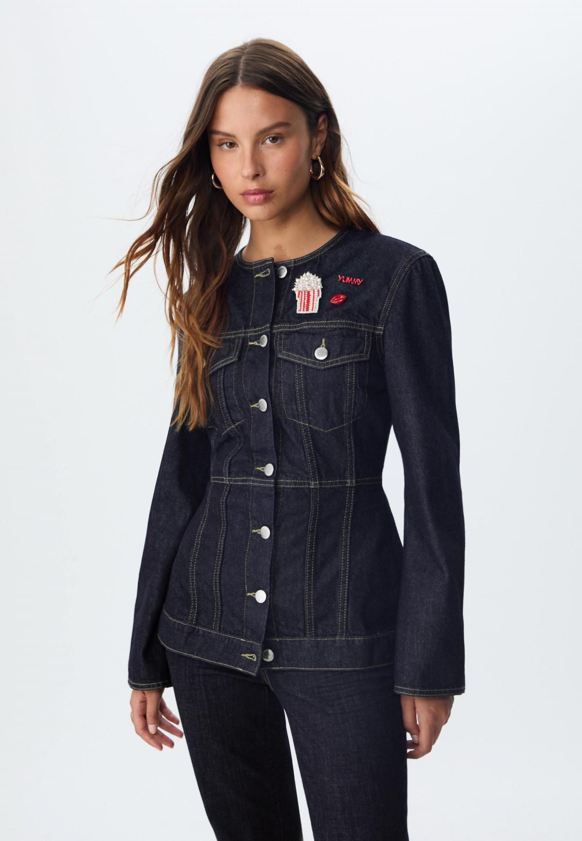 스트라디바리우스 슬림핏 라운드넥 데님 재킷 5729/861 RINSE BLUE DENIM - 상세 이미지 4
