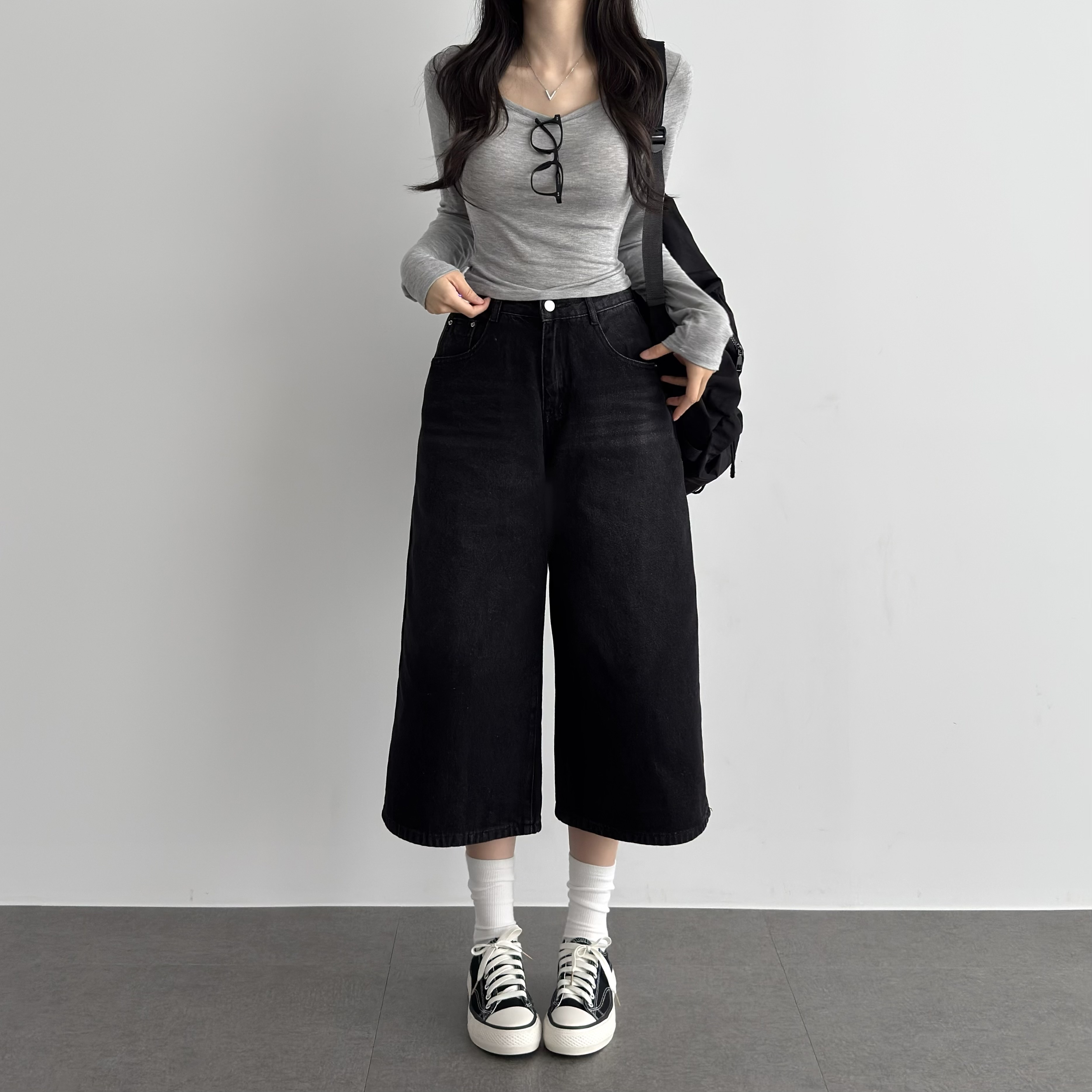 여성 가을 키작녀청바지 데님 버뮤다팬츠 - 상세 이미지 3