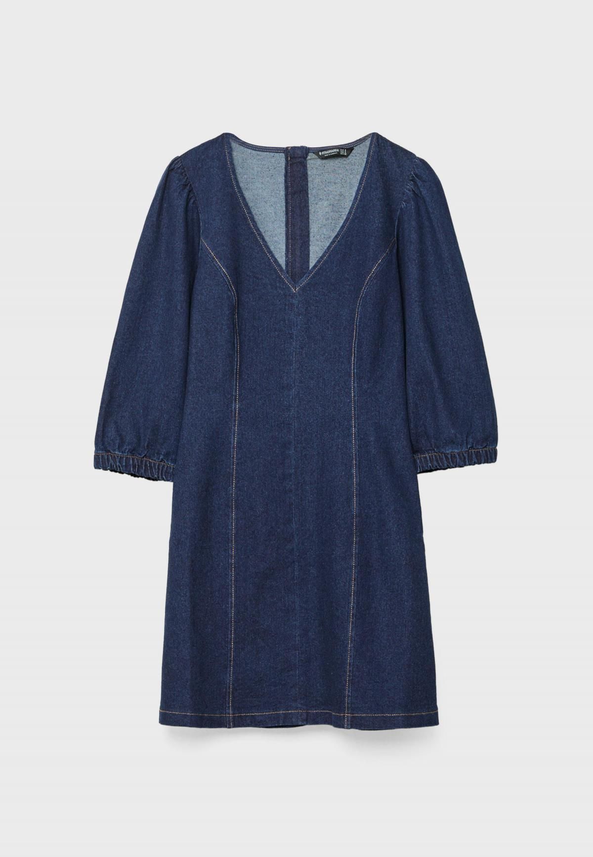 스트라디바리우스 퍼프 소매 데님 미니 원피스 6264/559 OVERDYED BLUE DENIM
