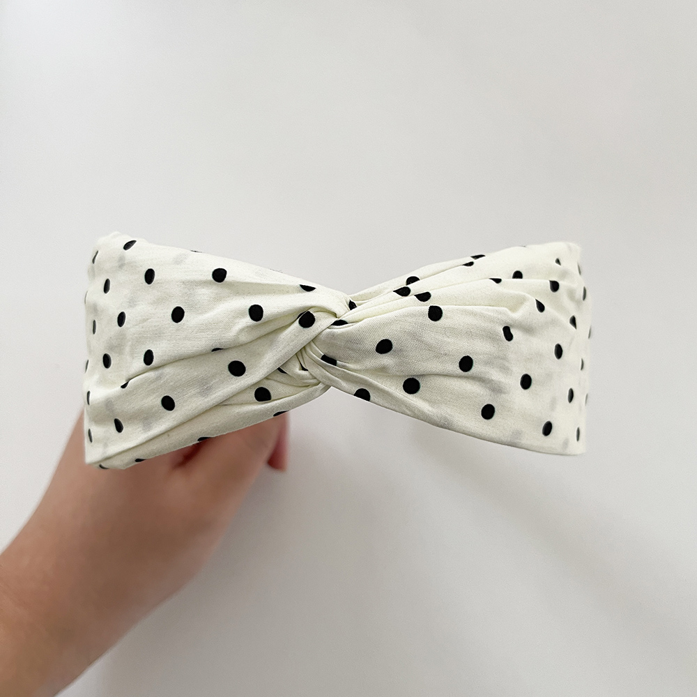 땡땡이꼬임반다나헤어밴드 와이드헤어밴드 넓은머리띠 면헤어밴드 - 상세 이미지 4