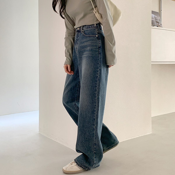 캣브러쉬 워싱 하이웨스트 와이드 데님 팬츠 ps5382 - 메인 이미지