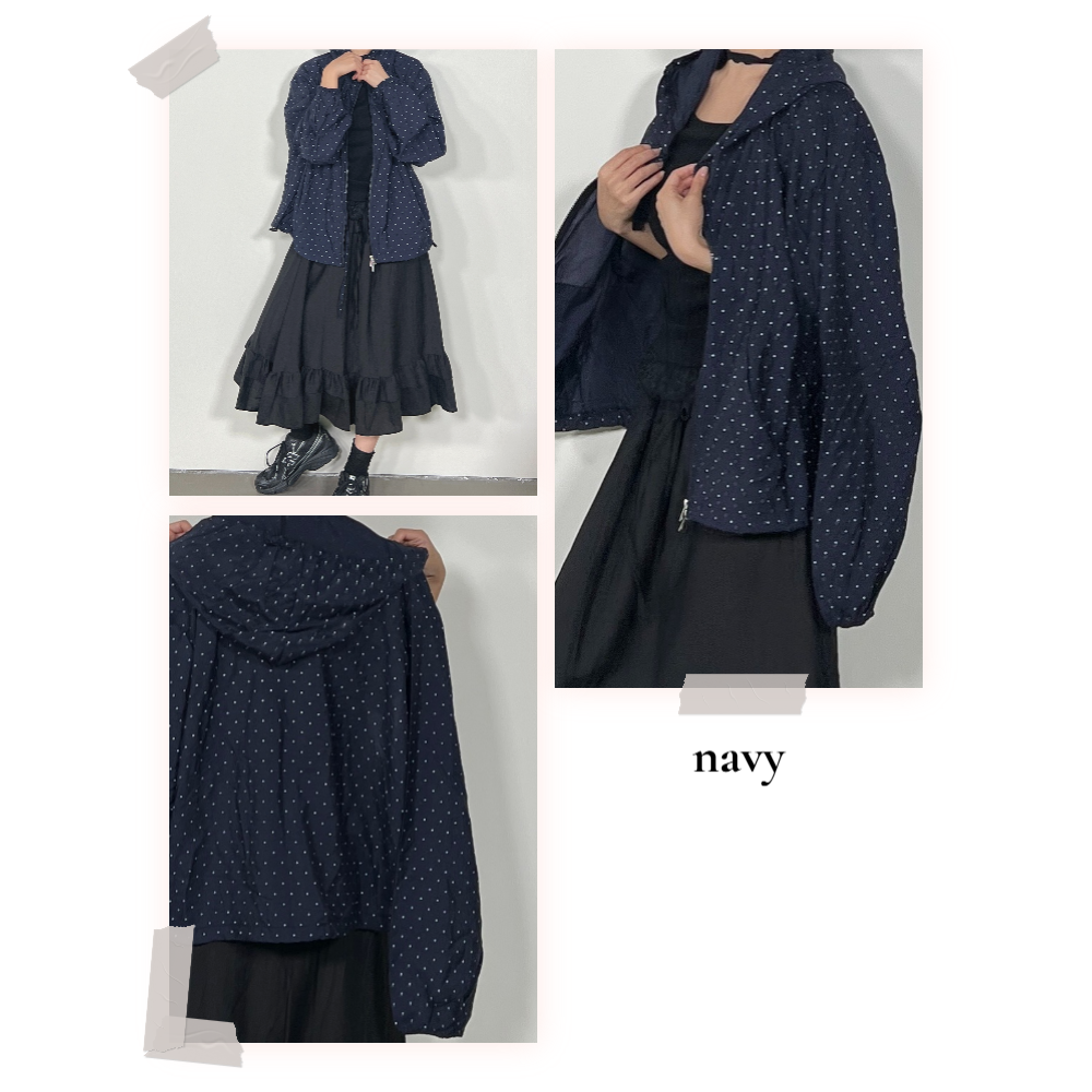 도트 후드 바람막이 시스루 땡땡이 얇은 점퍼 - 상세 이미지 4