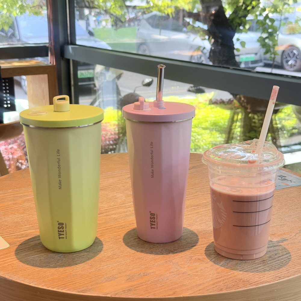 TYESO 스텐 텀블러 올스텐 대용량 텀블러 보냉 보온 빨대 직장인 운동 470ml, 사쿠라 이미지 8