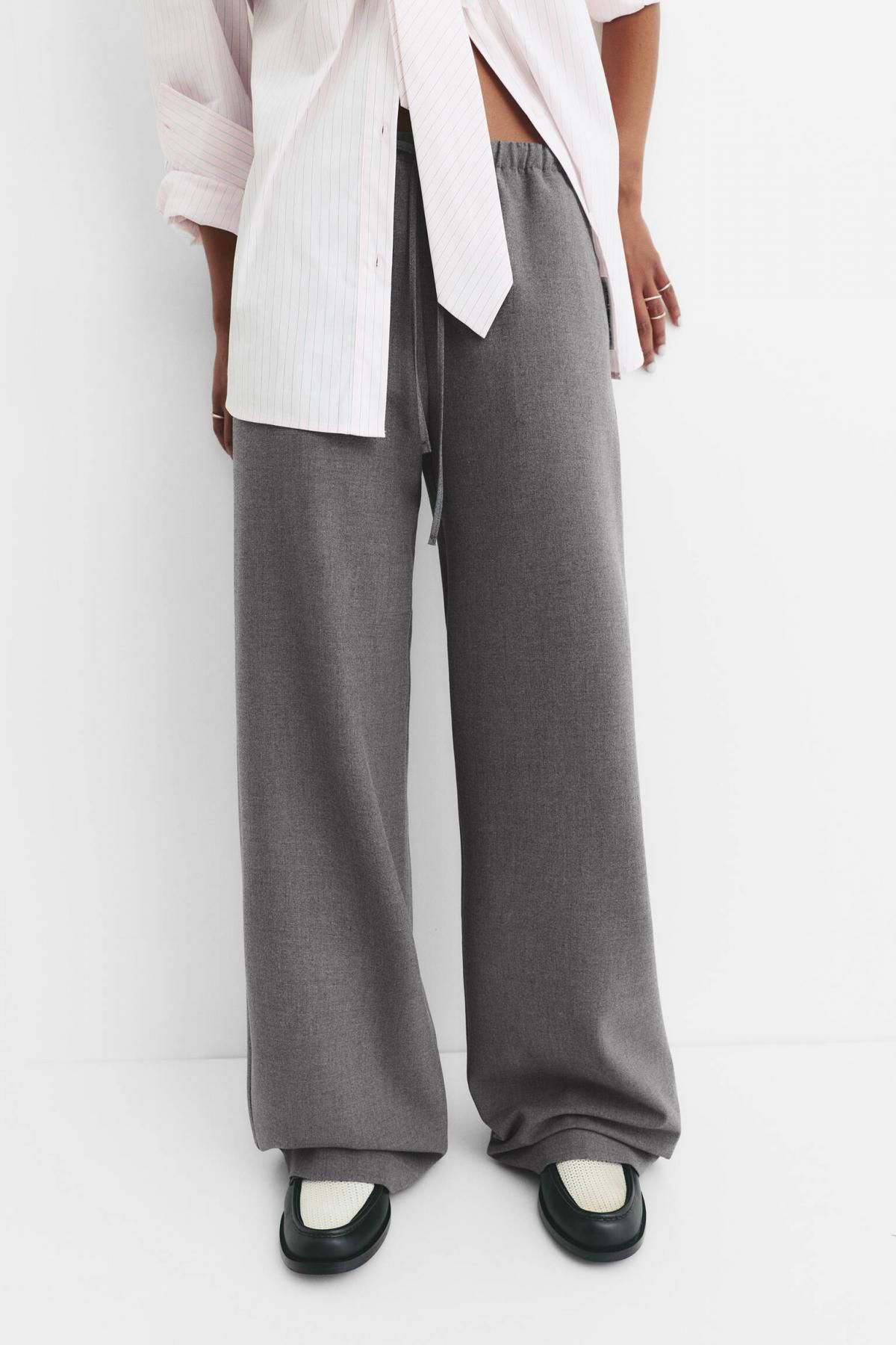 풀앤베어 와이드핏 미드라이즈 밴딩 스웨트 조거 팬츠 7674/328 GREY - 상품 이미지