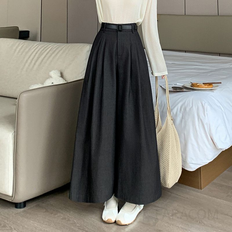 여성 하이웨이스트 와이드팬츠 가을 신상 워시드 코튼 캐주얼 슬림핏 통바지 스타일리시한 데일리웨어 편안한 착용감 9부 디자인 - 상세 이미지 2