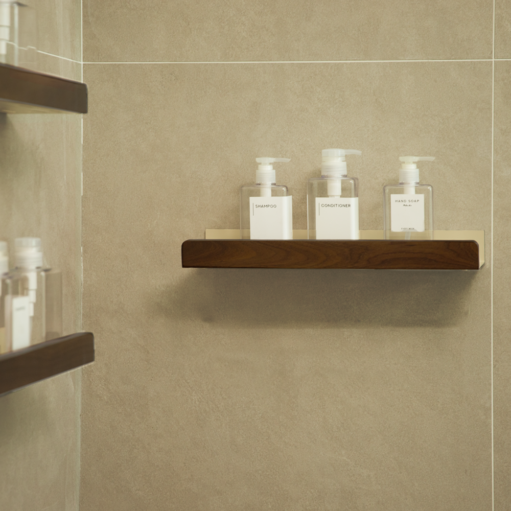 무타공 욕실 수납 화장실 정리 거치대 세면대 정리대 벽선반 고데기 공중부양 우드크림 20