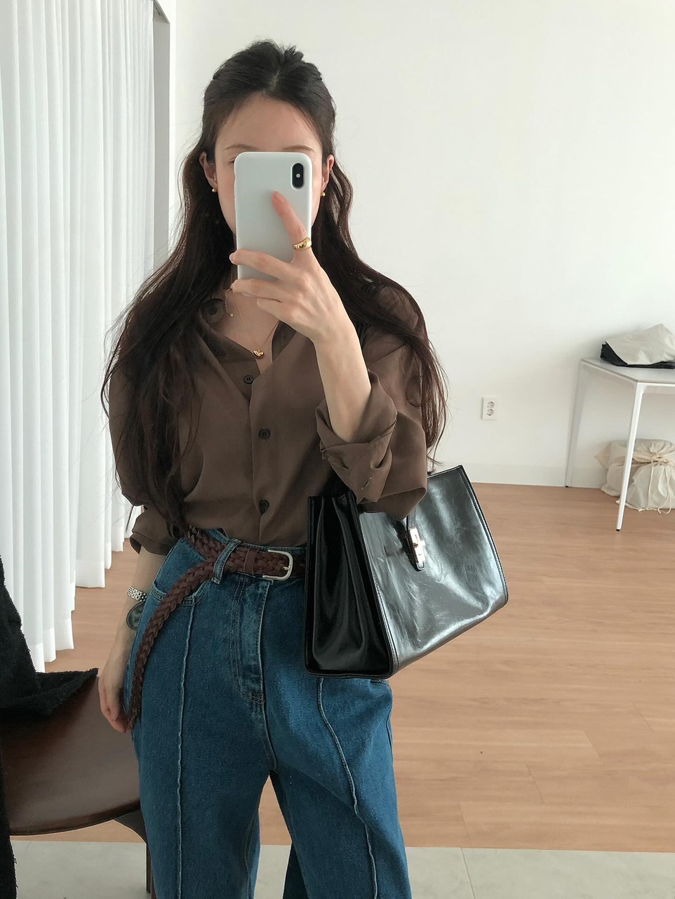이던 여성 가을 카라 이너 레이어드 셔츠 - 상세 이미지 2