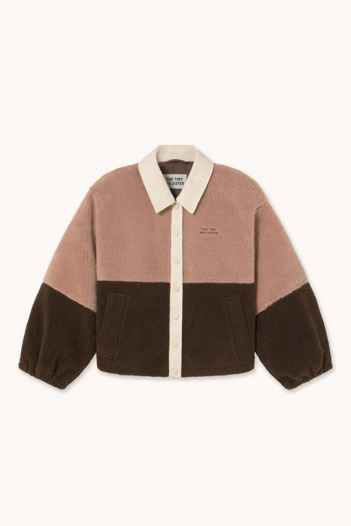 타이니코튼 카멜 다크브라운 시어링 컬러블록 테크니컬 재킷 AW25-767S41 CARAMEL/DARK BROWN - 메인 이미지