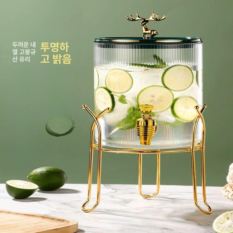 수정과 식혜 냉수통 디스펜서 음료 냉음료 쥬스 조식 식당 후식 주스 업소용 뷔페 부페 세로 패턴 4L+세라믹 커버가 있는 - 상세 이미지 2
