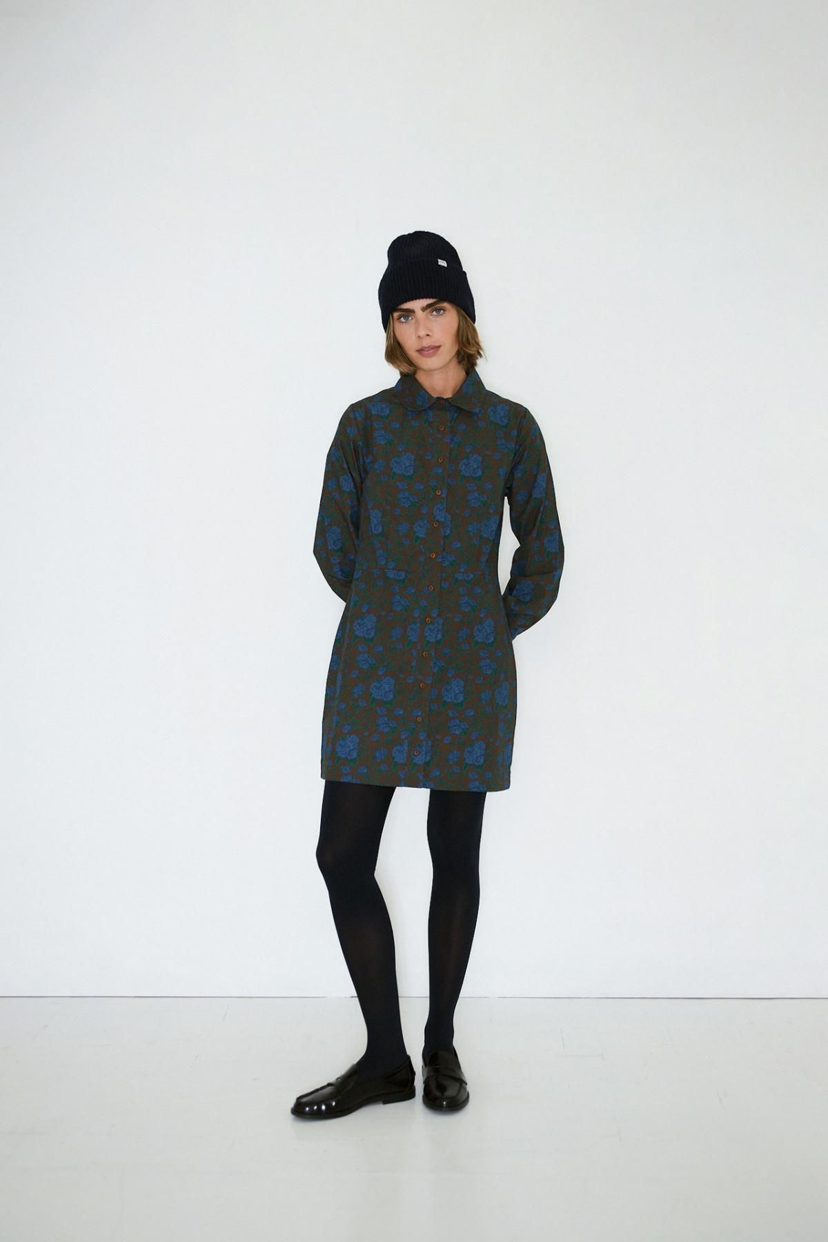 타이니코튼 다크브라운 플라워 패턴 셔츠 미니 원피스 AW25-735M05 ONE COLOR - 상세 이미지 3