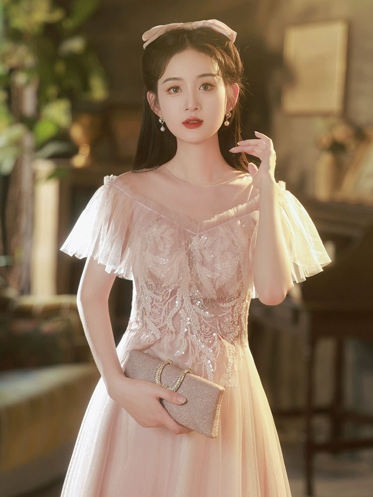 플러스사이즈돌맘드레스 연주회 결혼식 예술제행사 셀프웨딩 핑크 롱 XS - 상세 이미지 2