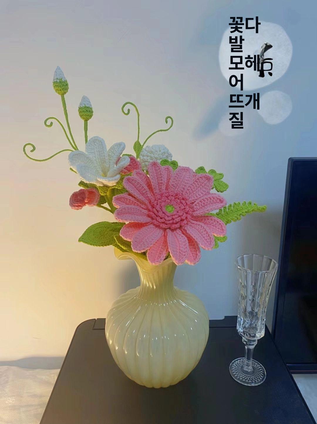 코바늘 꽃다발 만들기 손뜨개 패캐지 코바늘 DIY 키트 핑크 꽃 피는 부귀 꽃병 제외 교육 - 상세 이미지 4