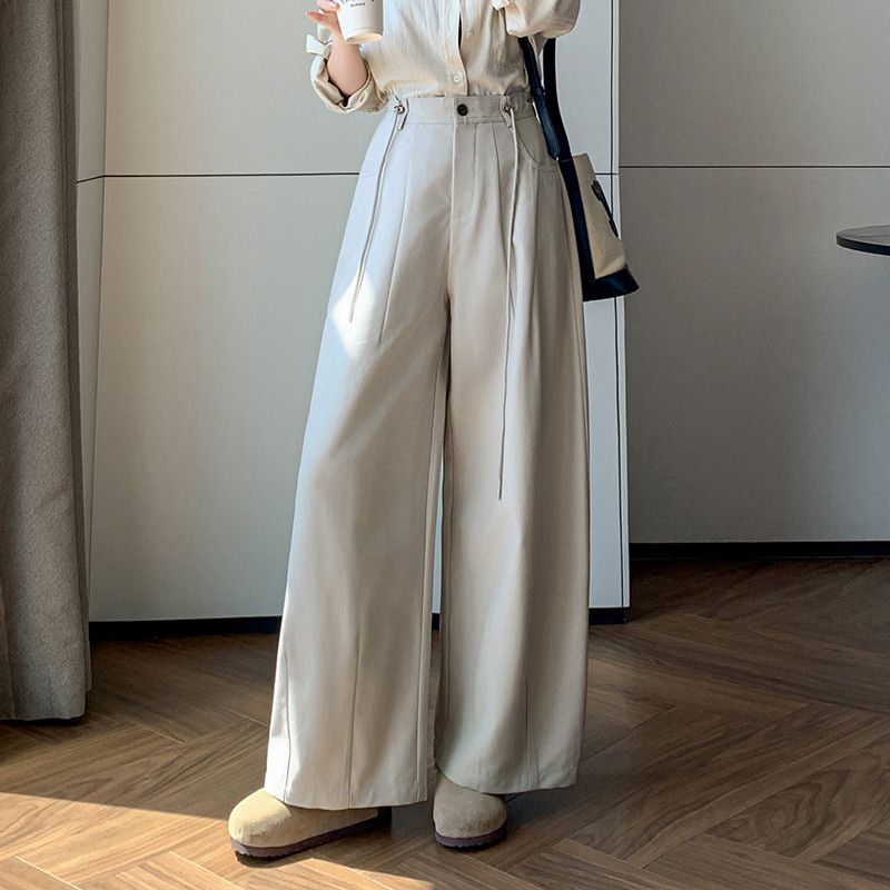 여성 하이웨이스트 와이드 팬츠 텐셀 코튼 소재 슬림 디자인 캐주얼 바지 편안한 착용감 데일리 스타일 가을 외출용 트렌디한 룩 - 상세 이미지 3