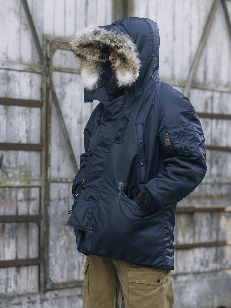 BRONSON 브론슨 N-3A 파카 미드롱 헤비 울 내피 항공 점퍼 N3B 네이비 블루 S - 상세 이미지 2