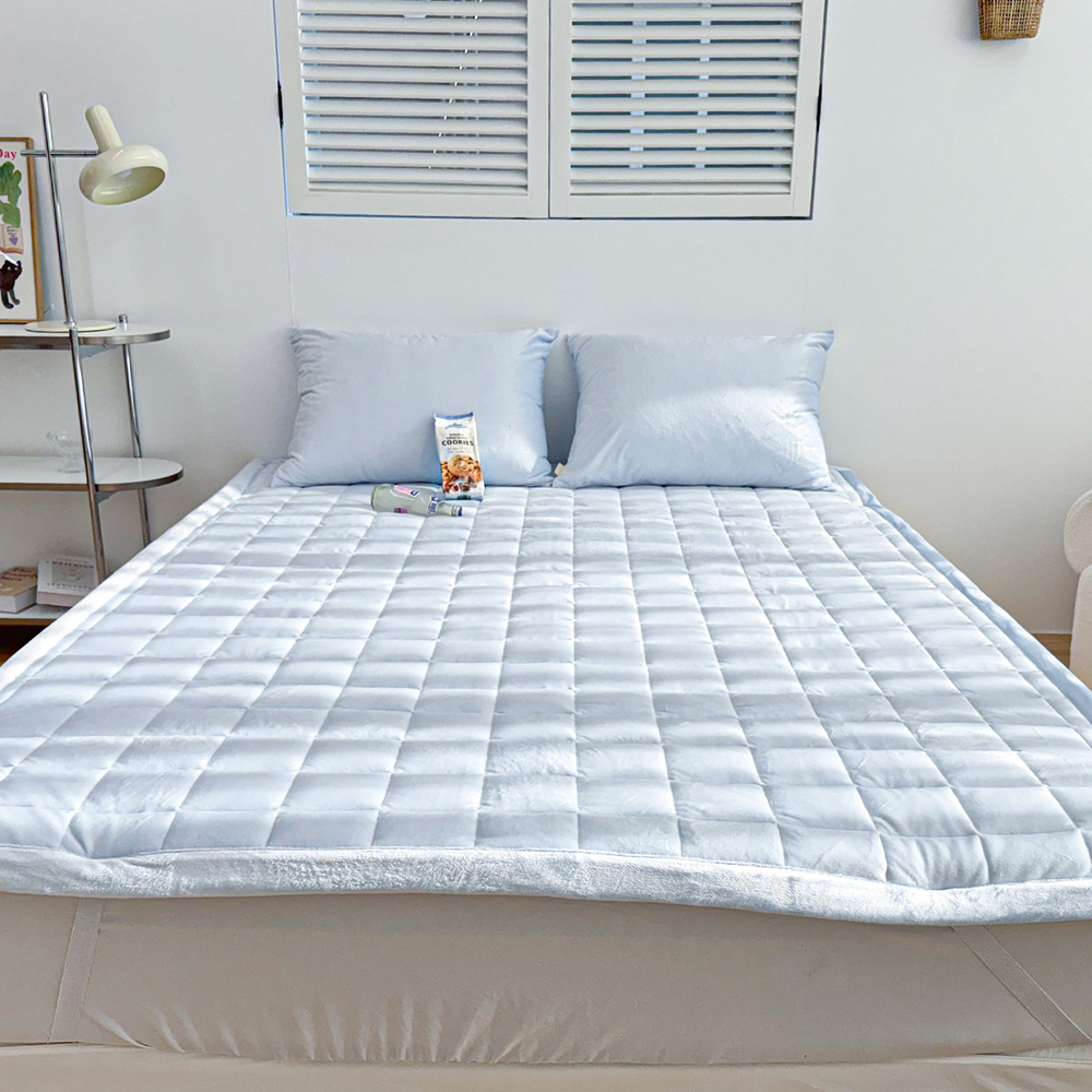 포근한 윈터테일 겨울 밍크 극세사 고정밴딩 침대패드 세레니티 블루, Q(퀸)