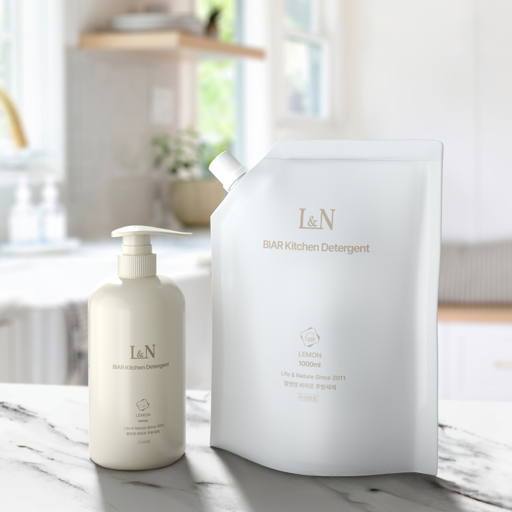 L&N 비아르 주방세제 본품 600ml+리필 1000ml 아기 젖병 유아 식기 과일 세정제