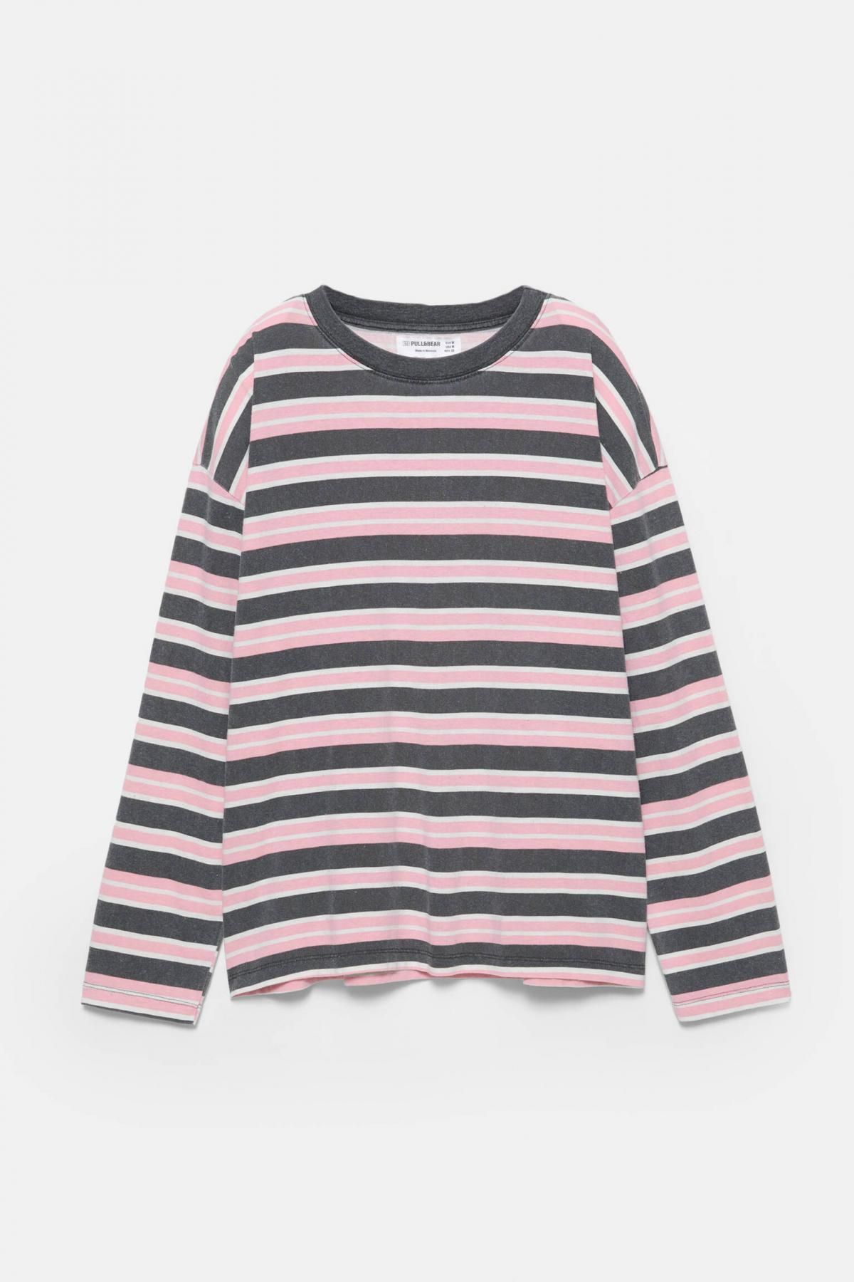 풀앤베어 코튼 라운드넥 오버핏 스트라이프 멀티컬러 긴팔 티셔츠 7152/335 STRIPED - 상품 이미지