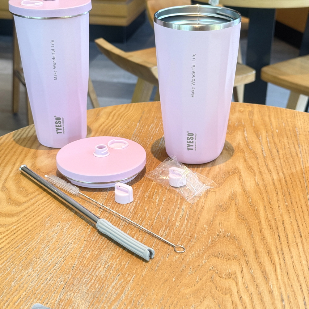 TYESO 스텐 텀블러 올스텐 대용량 텀블러 보냉 보온 빨대 직장인 운동 470ml, 사쿠라 이미지 6