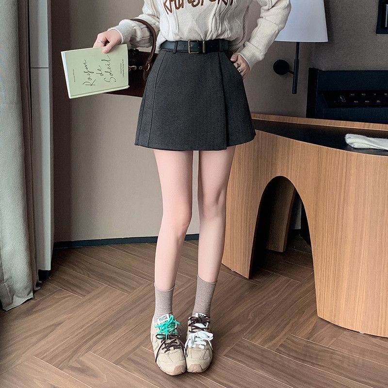 여성 울치마바지 하이웨이스트 A라인 가을 데일리 팬츠 스커트 모직 소재 편안한 착용감의 스타일리시한 외출용 야외복 - 상세 이미지 4