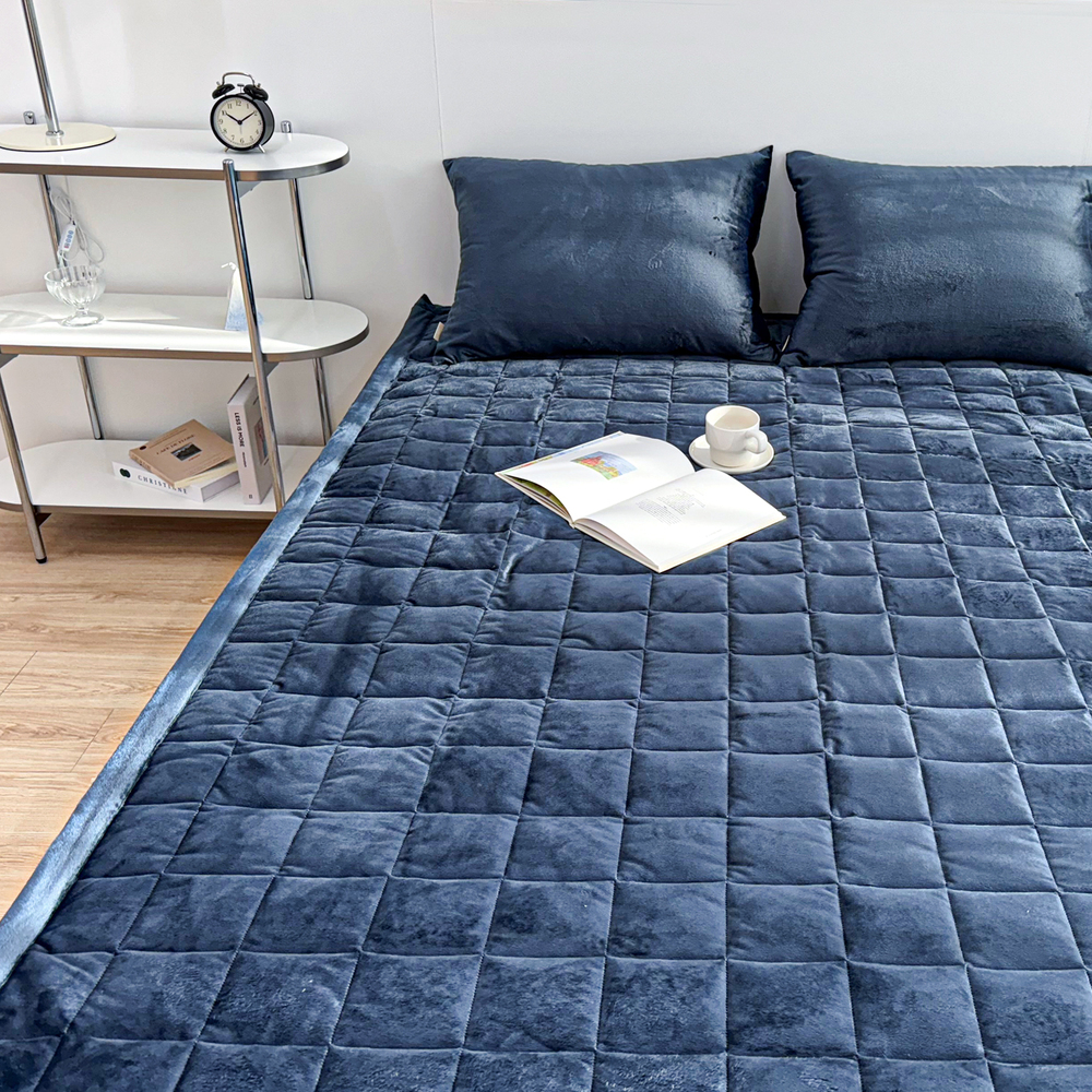 포근한 윈터테일 겨울 밍크 극세사 고정밴딩 침대패드 웨일 블루, SS(슈퍼싱글)