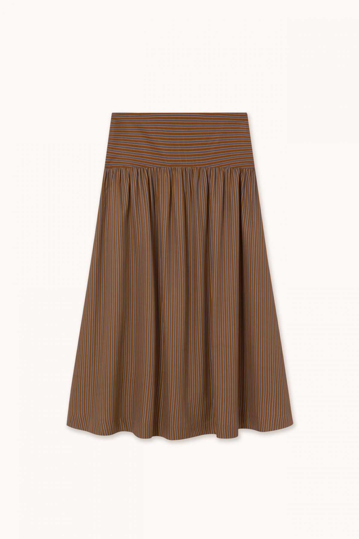 타이니코튼 스트라이프 브라운 미디 스커트 AW25-616M06 ONE COLOR - 메인 이미지