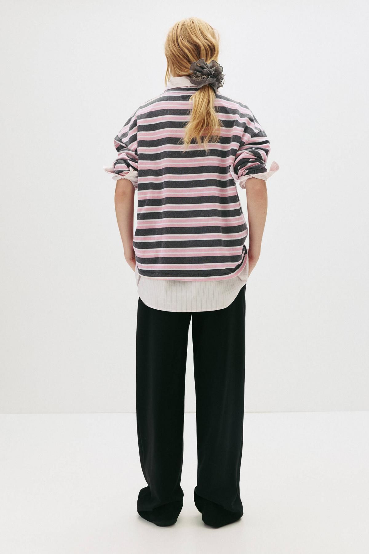 풀앤베어 코튼 라운드넥 오버핏 스트라이프 멀티컬러 긴팔 티셔츠 7152/335 STRIPED - 상세 이미지 3