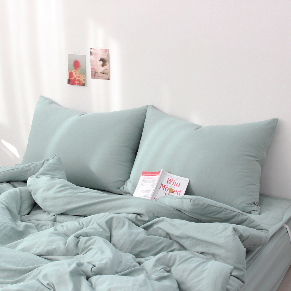 1+1  부드러운 아멜리 워싱 사계절 베개커버 2장 미스티 제이드, 50x70cm
