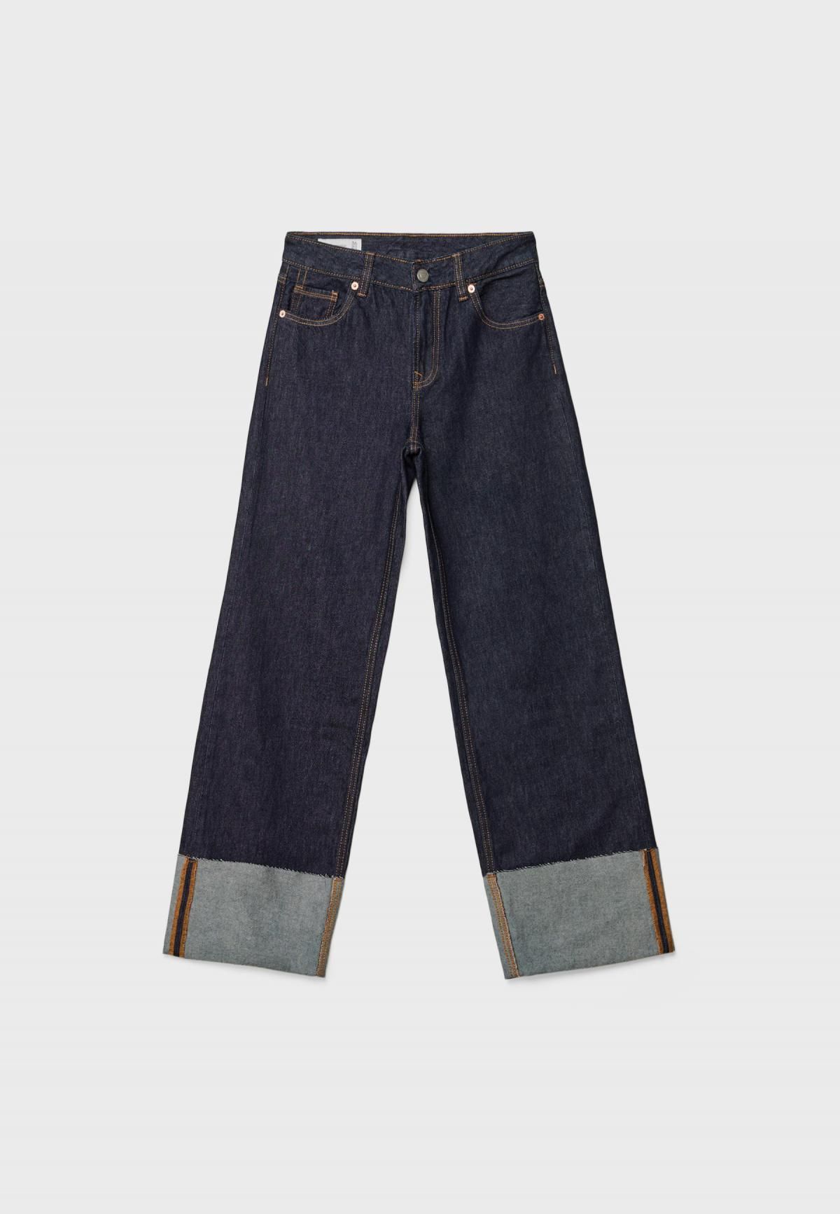 스트라디바리우스 트렌디 데님 스트레이트 턴업 청바지 4865/307 RINSE BLUE DENIM - 상세 이미지 4