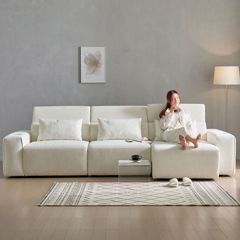 세인트블랑 릴렉시아 슬라이드 모션 아쿠아텍스 리클라이너 확장 패브릭 소파 아이보리, 4인용
