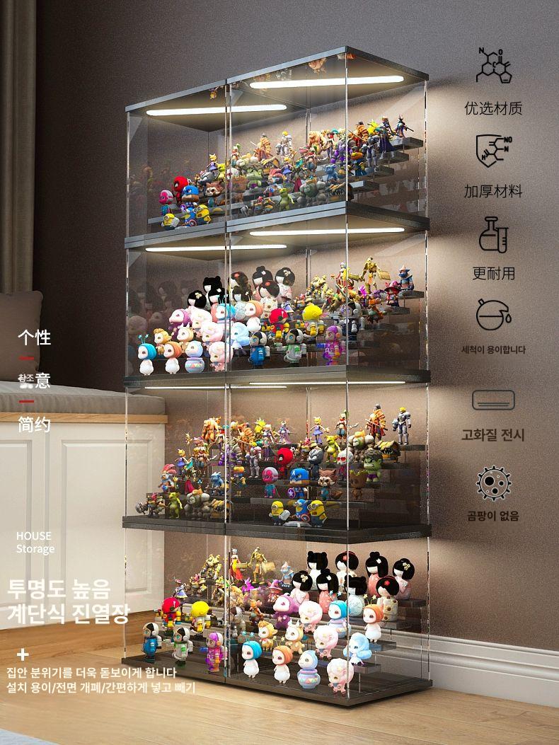 계단식 피규어 조명 장식장 블라인드 진열장 전시용 디스플레이 상자 블라인드박스 진열대 중형 3단 계단식 블라인드 박스 진열함 - 상세 이미지 3