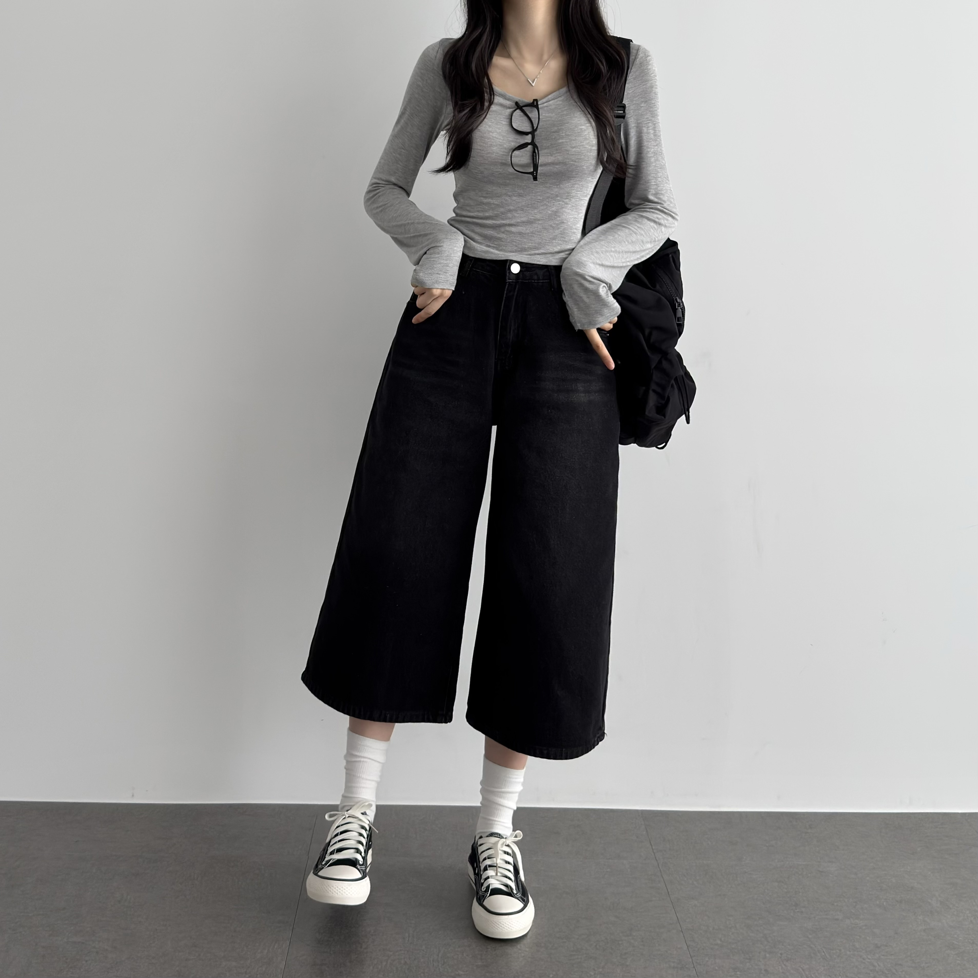 여성 가을 키작녀청바지 데님 버뮤다팬츠 - 상세 이미지 4