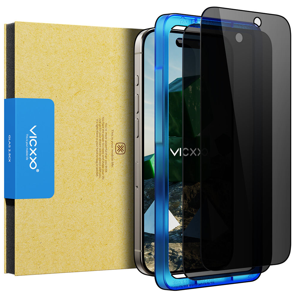 빅쏘 2.5CX 사생활 보호필름 강화유리 아이폰15 프로 맥스, 2매입