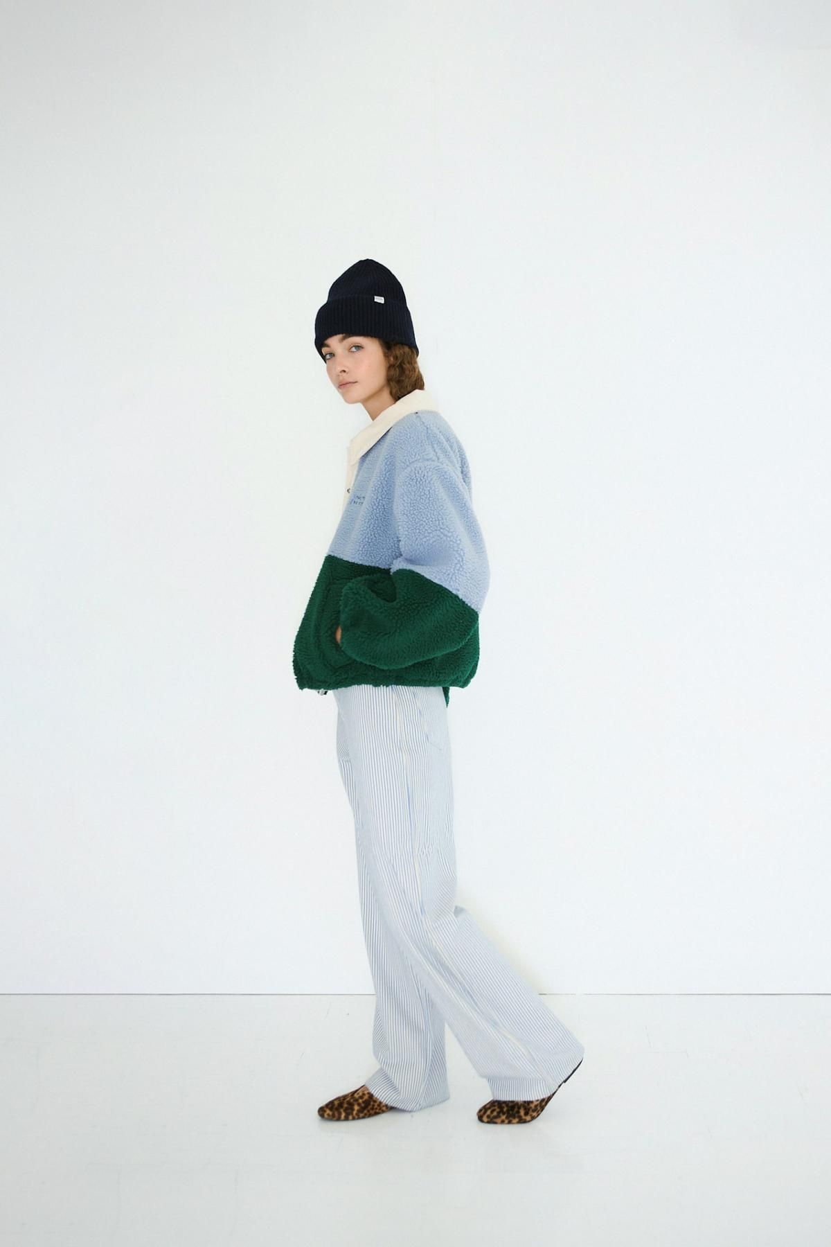 타이니코튼 테크니컬 컬러블록 플리스 집업 재킷 AW25-767S42 WASHED BLUE/DARK GREEN - 상세 이미지 5