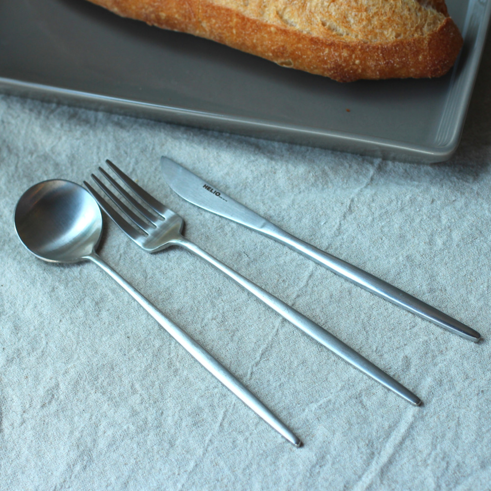 헬리오 국산 디저트 커트러리 달스푼 포크 나이프 카페 무광실버 중간사이즈