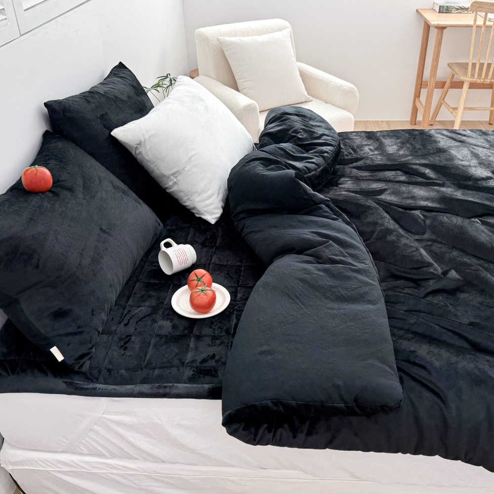 포근한 윈터테일 리버서블 겨울 밍크 극세사 옥수수솜 무봉제 차렵이불 세트 블랙 캣, SS패드세트(이불+베개커버+침대패드)