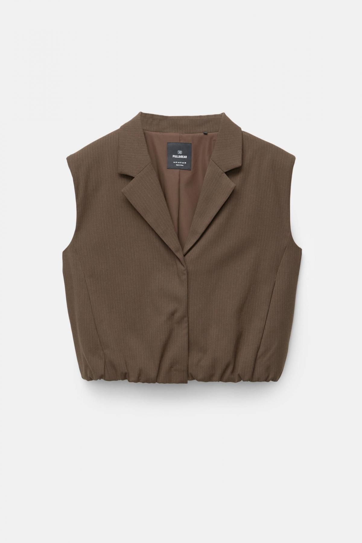 풀앤베어 버블 헴 브이넥 라펠카라 테크니컬 베스트 7801/301 BROWN - 메인 이미지