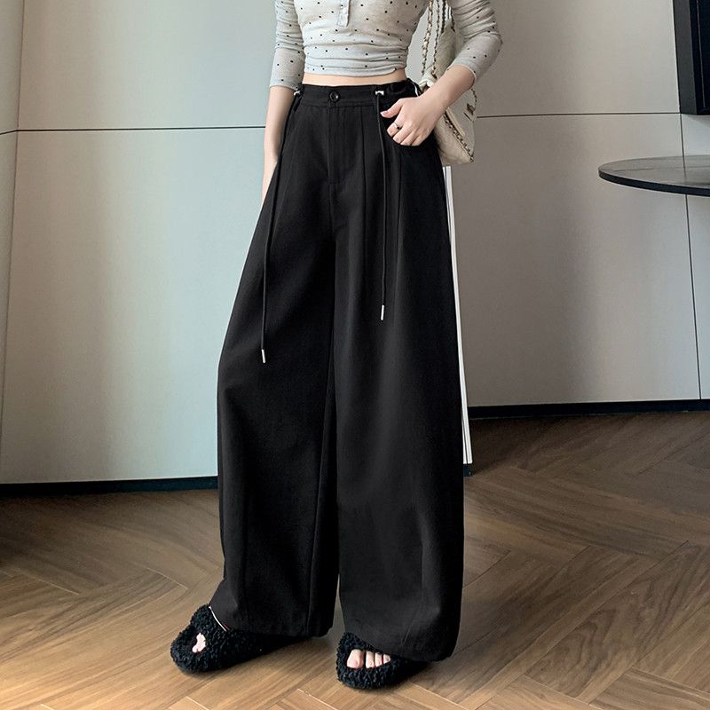 여성 하이웨이스트 와이드 팬츠 텐셀 코튼 소재 슬림 디자인 캐주얼 바지 편안한 착용감 데일리 스타일 가을 외출용 트렌디한 룩 - 상세 이미지 4