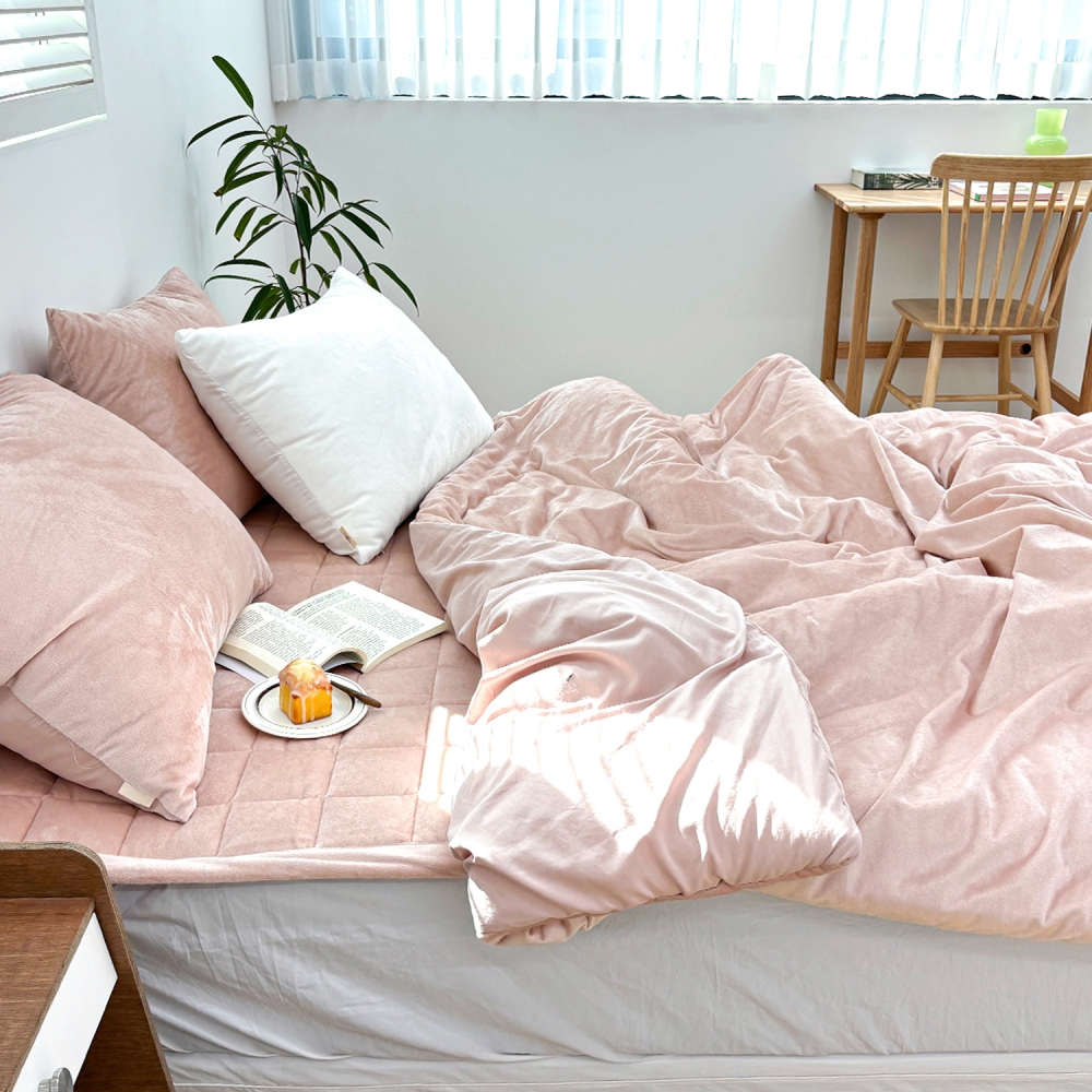포근한 윈터테일 리버서블 겨울 밍크 극세사 옥수수솜 무봉제 차렵이불 세트 핑크 버니, SS패드세트(이불+베개커버+침대패드)