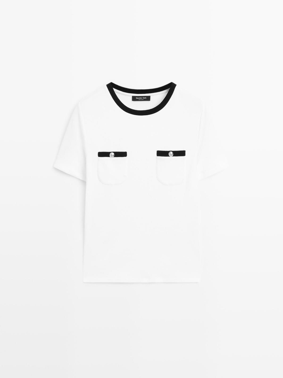 마시모두띠 포켓 크리스탈 버튼 반팔 티셔츠 6246/577 WHITE - 메인 이미지