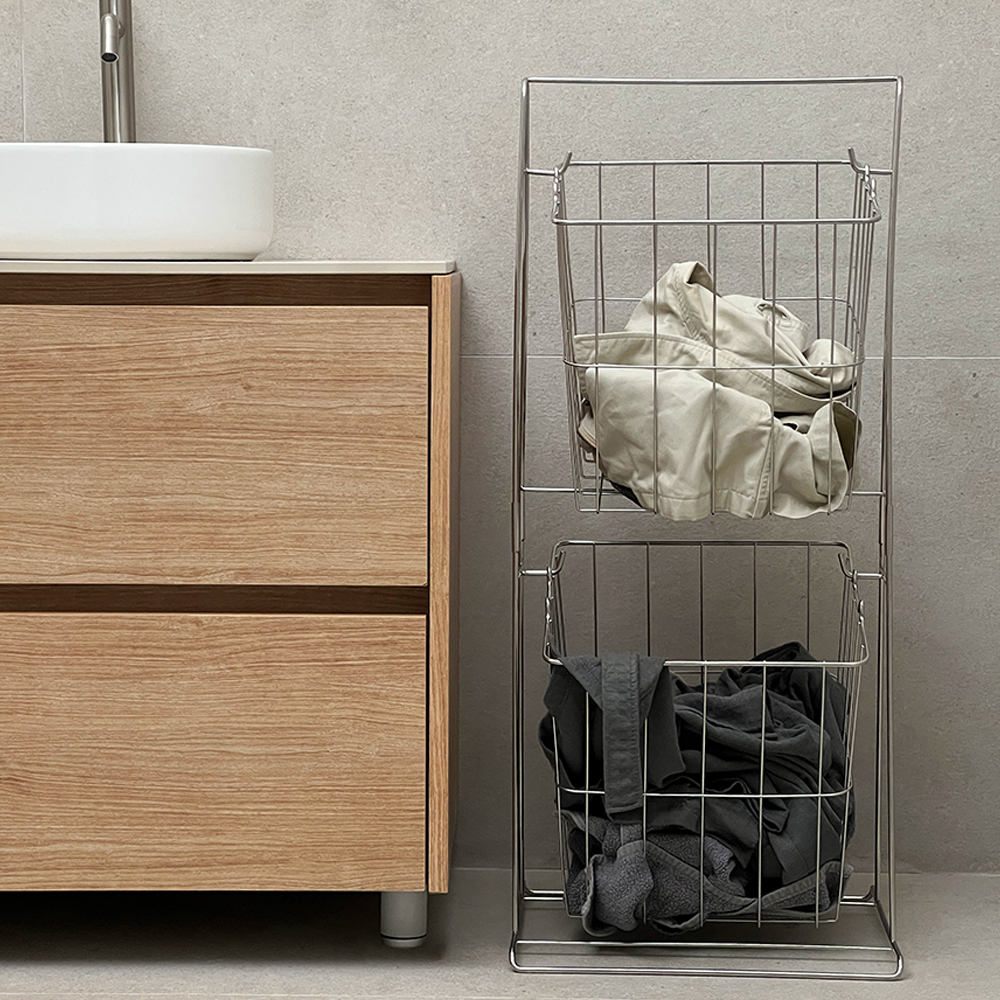 2단 올스텐 빨래 바구니 세탁 빨래통 대용량 틈새 철제 바스켓 런드리 버킷 버켓 빨래함