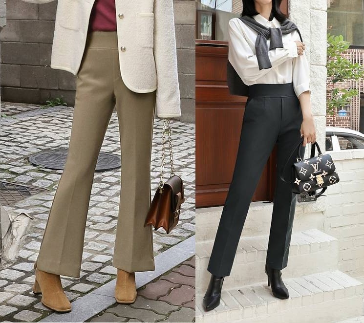 기장맞춤 마법보정밴딩 스판 여성슬렉스 와이드 부츠컷 여성정장바지 가을 일자핏팬츠 - 상품 이미지