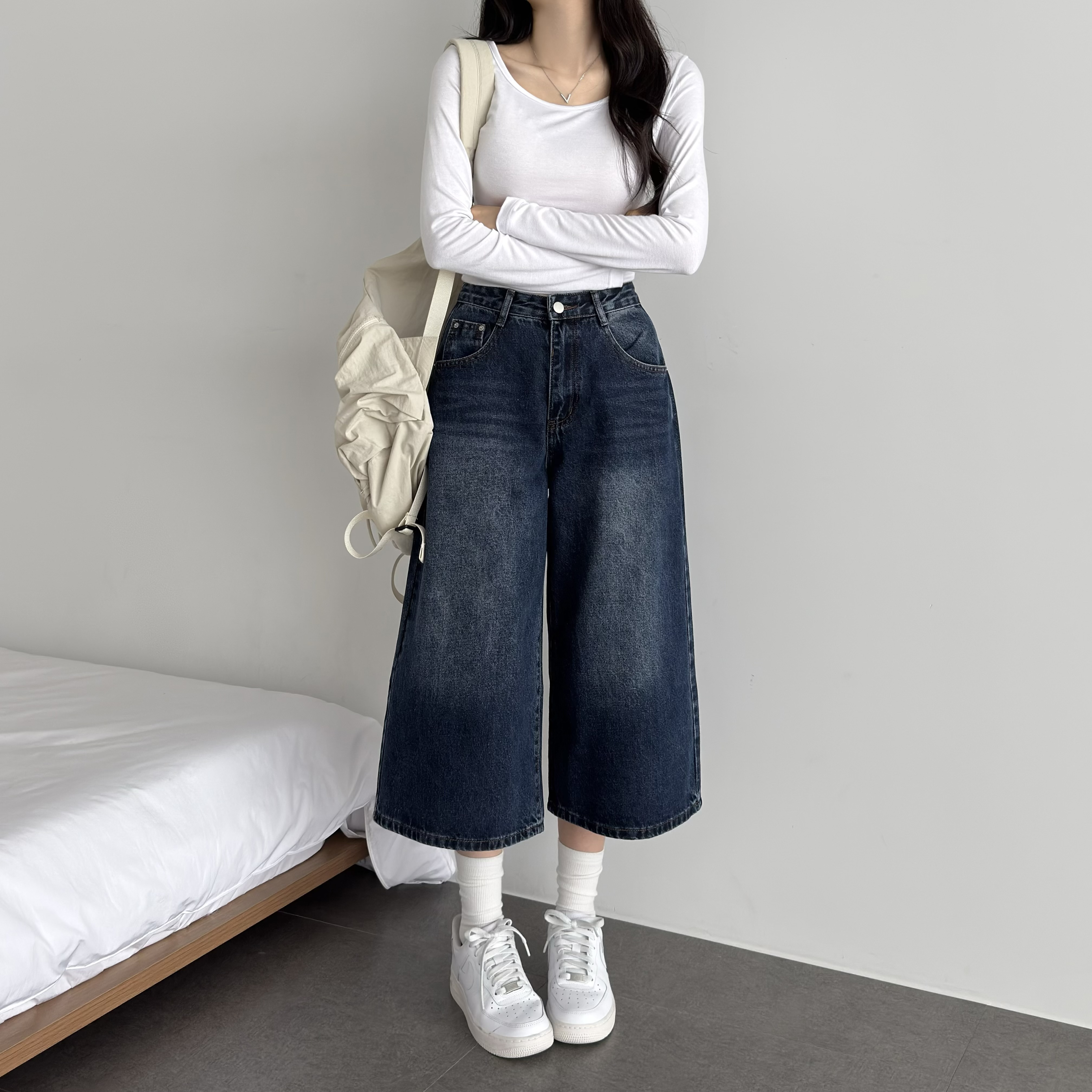 여성 가을 키작녀청바지 데님 버뮤다팬츠 - 상품 이미지