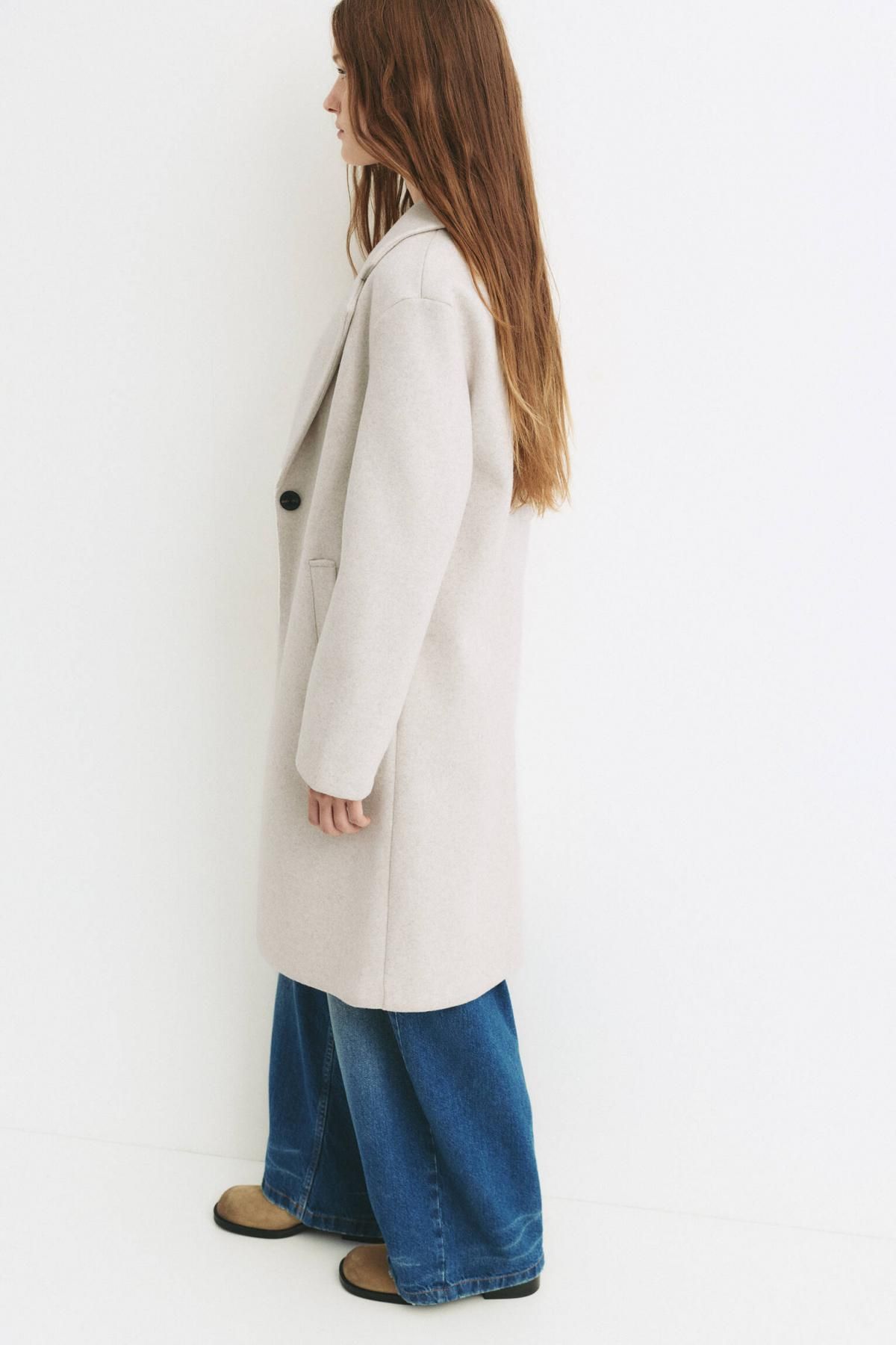 풀앤베어 미니멀 오버핏 펠트 텍스처 싱글버튼 롱 코트 7800/305 BEIGE MARL - 상세 이미지 5