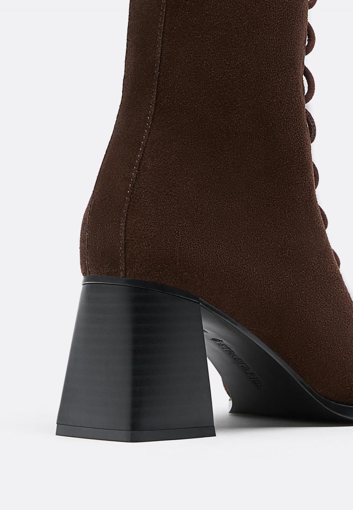 스트라디바리우스 트렌디 레이스업 레더 하이힐 앵클부츠 9949/678 BROWN - 상세 이미지 3