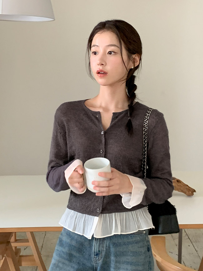 알파카 울 프릴 긴팔 가디건 cd3448 - 상세 이미지 3