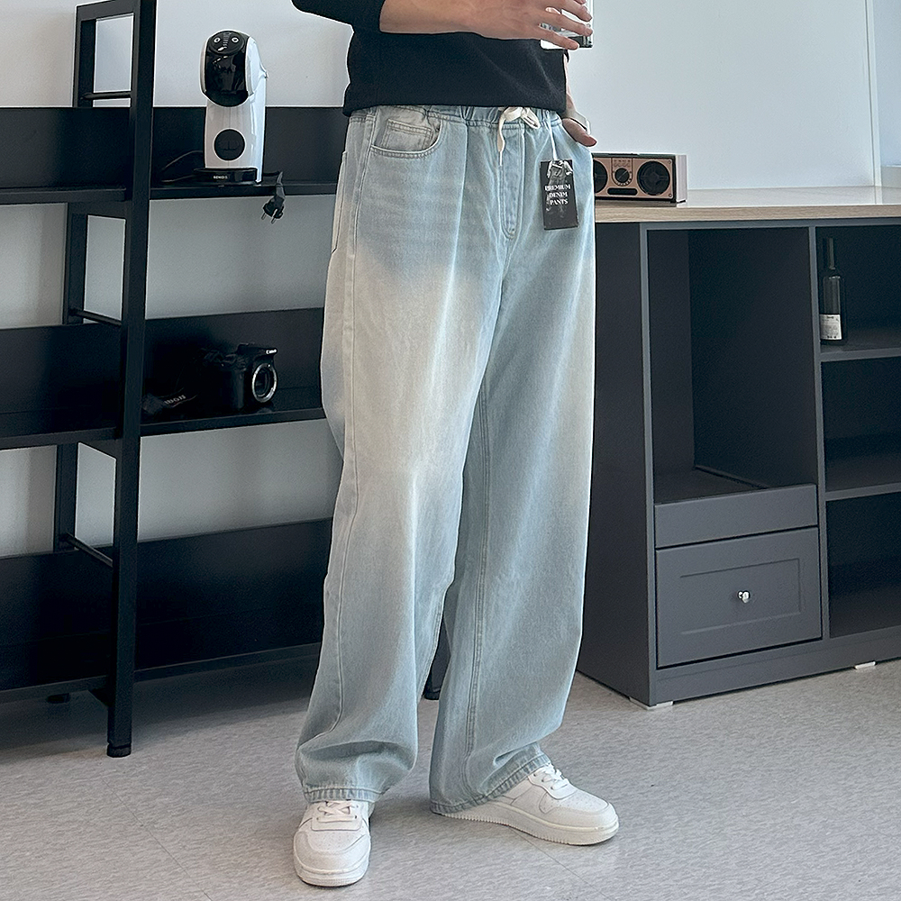남자 청바지 빅사이즈 고무줄 밴딩 팬츠 남자 와이드청바지 제품 이미지