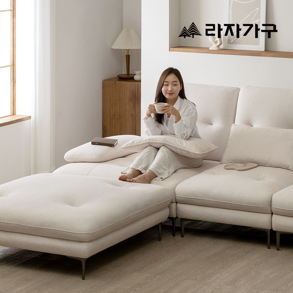 라자가구 제이드 조야 패브릭 스윙 소파 푹신한 모듈 거실 기능성 쇼파 스툴미포함, 아이보리, 4인용