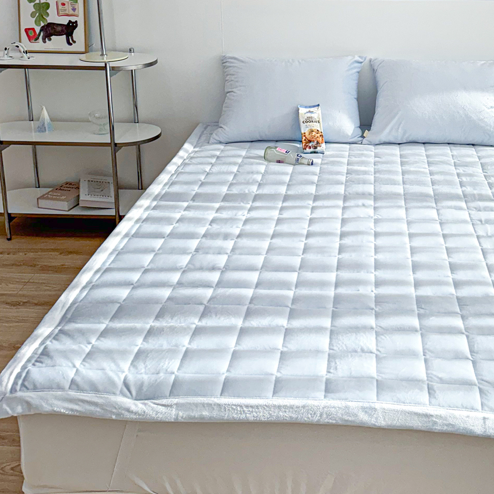 포근한 윈터테일 겨울 밍크 극세사 고정밴딩 침대패드 세레니티 블루, Q(퀸)