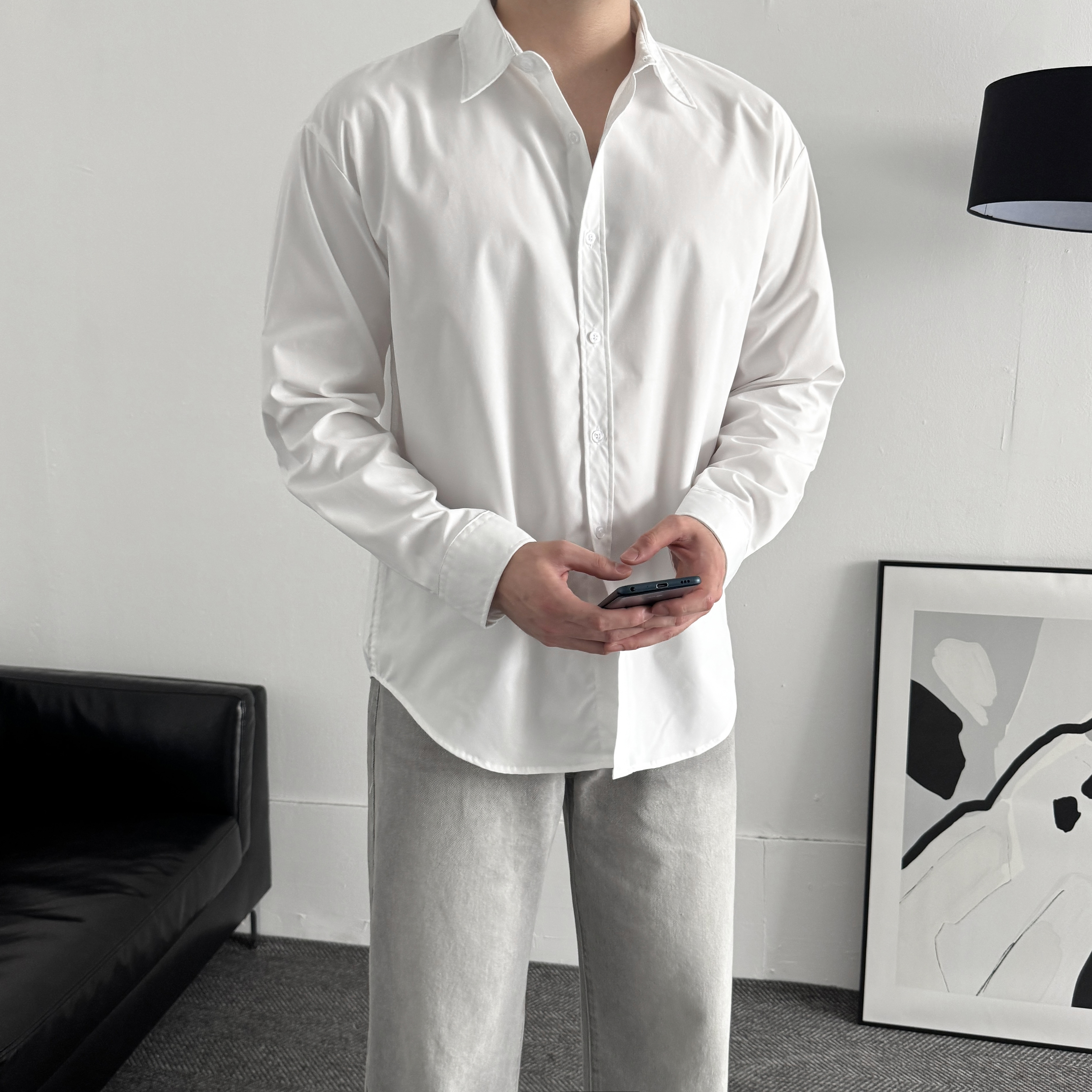 남자셔츠 남성와이셔츠 오버핏셔츠 - 상품 이미지
