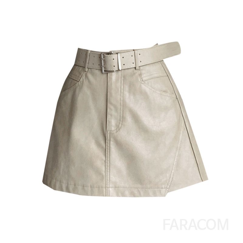 여성 하이웨이스트 A라인 가죽 스커트 팬츠 캐주얼 스타일 숏 스커트 올매치 디자인 데일리 착용감 편안한 가죽스커트 트렌디한 패션 아이템 - 상세 이미지 5